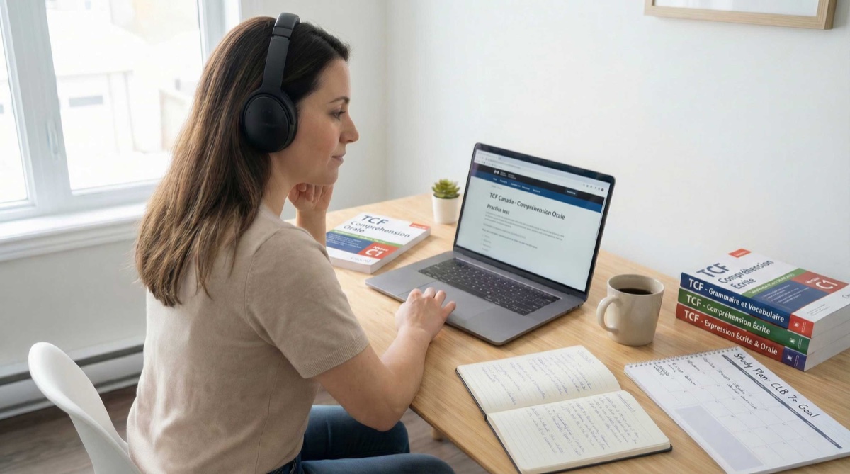 Student preparing for TCF exam online